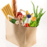 paper bag with food on a white background